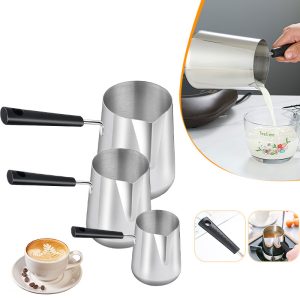Long Handle Turkish Coffee Pot with Pouring Spout Stainless Steel Milk Butter Wa