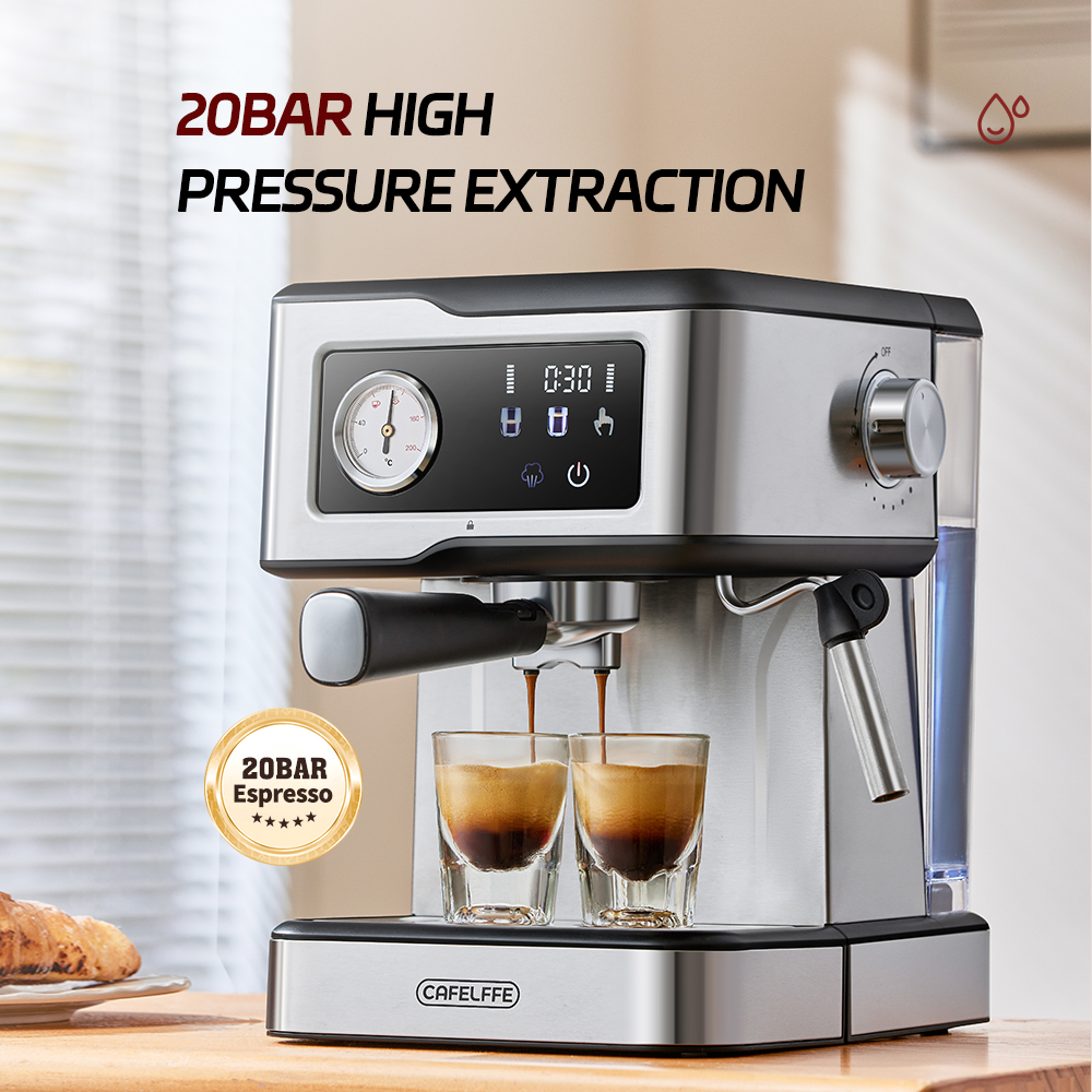 Cafelffe Espresso Coffee Machines Stainless Steel with Milk Frother Steam Wand S - Image 3